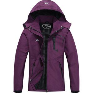 Women's Purple Waterproof Lightweight Rain Jacket Windproof Trench Coat Hood
